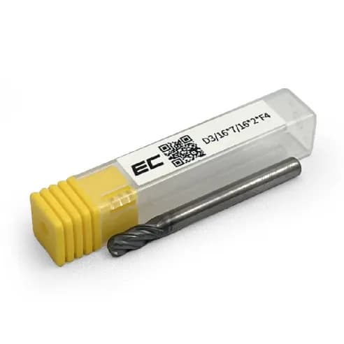 3/16 Carbide Ball End Mill, 4 flute, Hybrid AlCrN Coated, 0.1875 shank x 0.4375 LOC, Helix angle 35/37