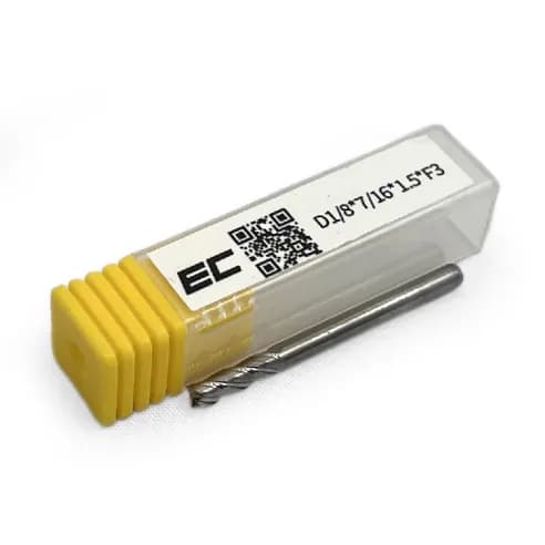 1/8 Carbide End Mill, 3 flute, Uncoated, 0.125 shank x 0.4375 LOC, helix angle 38