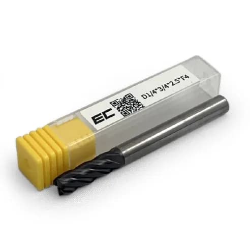 1/4 Carbide end mill, 4 flute, TiAlN, 0.5 shank x 0.75 LOC, helix angle 38, 0.016 chamfer